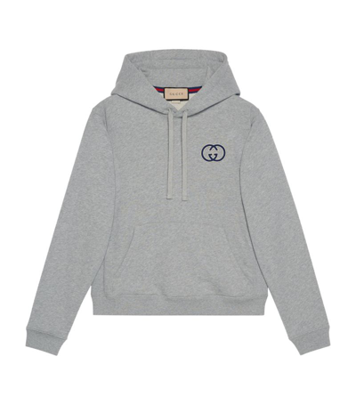 Shop Gucci Cotton Jersey Logo Hoodie In Grey