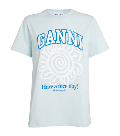 Shop Ganni Graphic Flower T-shirt In Blue