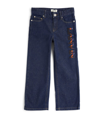 Shop Lanvin Enfant Embroidered Logo Straight Jeans (4-14 Years) In Blue