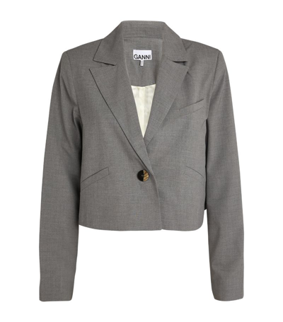 Shop Ganni Cropped Melange Jacket In Grey