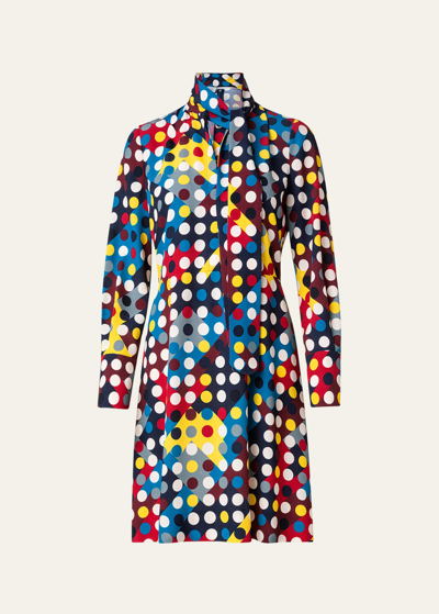 Shop Akris Punto Tie Neck Diamond Polka-dot Crepe Dress In Multicolor