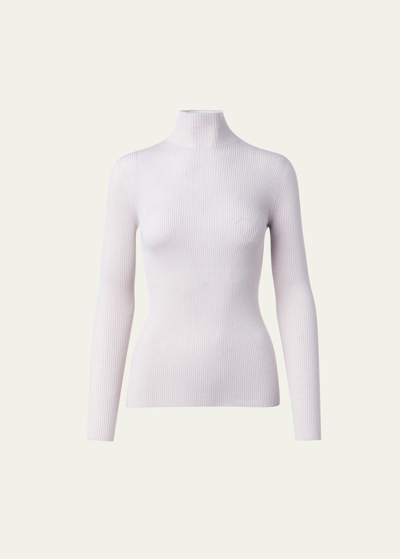 Shop Akris Cashmere-silk Fine Ribbed Knit Pullover In Greige