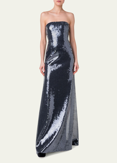 Shop Akris Sequined Strapless Dress In Black