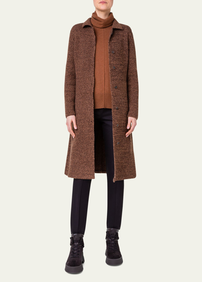 Shop Akris Cashmere Mouline Ribbed Knit Top Coat In Vicuna-mocca