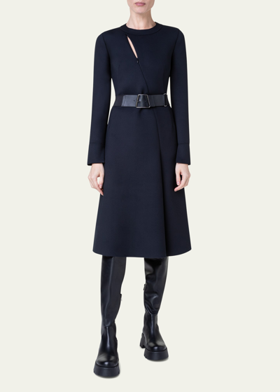 Shop Akris Neoprene Midi Dress With Front Zip Detail In Black
