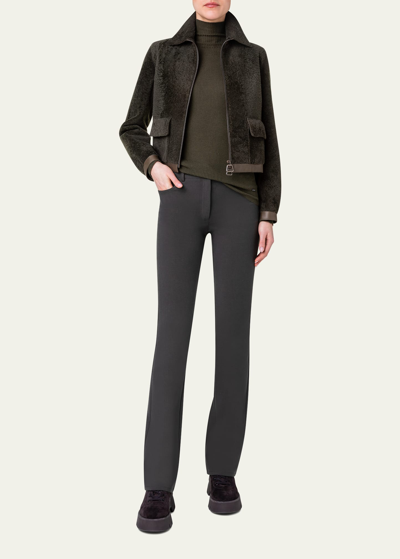 Shop Akris Shearling Short Jacket With Leather Trim In Oregano