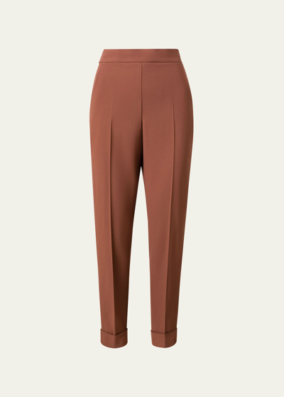 Shop Akris Melissa Wool Flannel Slim-fit Pants In Vicuna