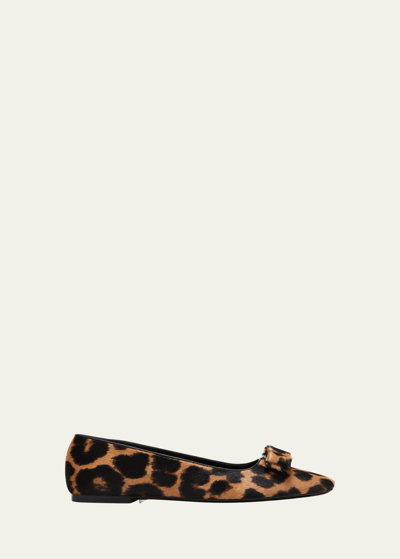 Shop Ferragamo Siwar Leopard-print Bow Ballet Flats In Fondo Leo
