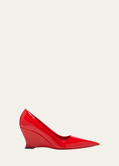 Shop Ferragamo Viola Patent Leather Pointed Wedge Pumps In Flame Red