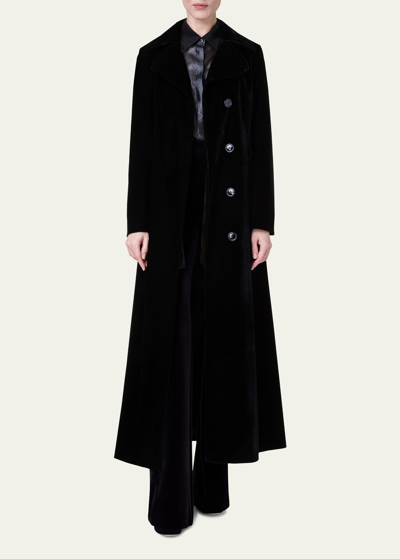 Shop Akris Rene Long Velvet Top Coat In Black