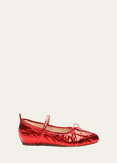 Shop Simone Rocha Classic Pleated Ballerina Flats In Red
