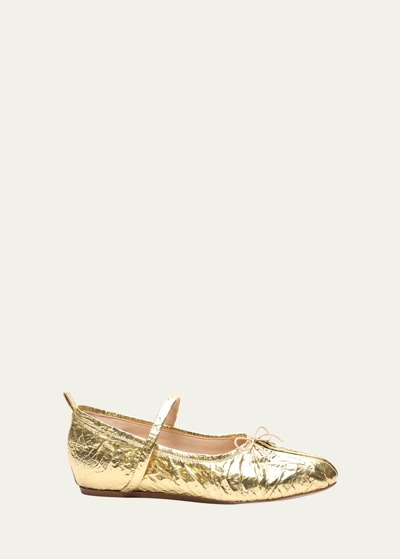 Shop Simone Rocha Classic Pleated Ballerina Flats In Gold