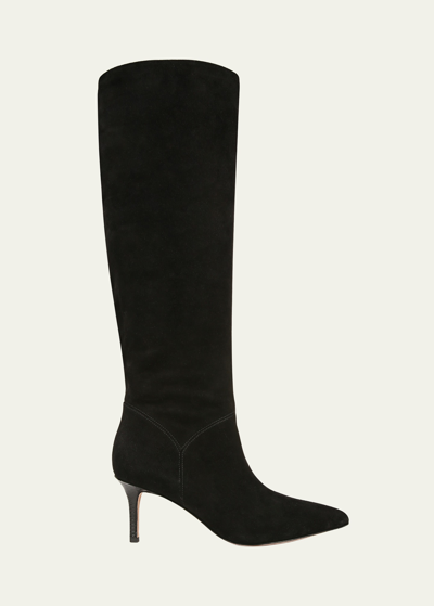 Shop Veronica Beard Lexington Suede Stiletto Knee Boots In Black