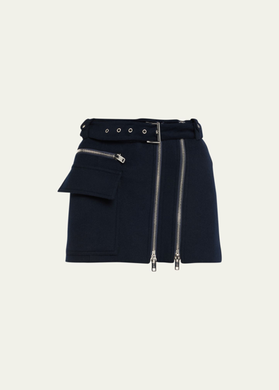 Shop A.l.c Christian Double-zip Belted Wool Mini Skirt In Navy