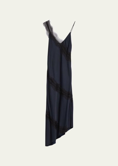 Shop A.l.c Soleil Satin Lace Asymmetric Maxi Dress In Dark Sapph