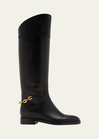 Shop Jimmy Choo Nell Leather Chain Tall Riding Boots In Black