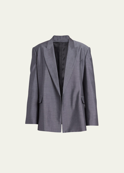Shop Valentino Mohair Wool Relaxed Blazer Jacket In Dark Gray