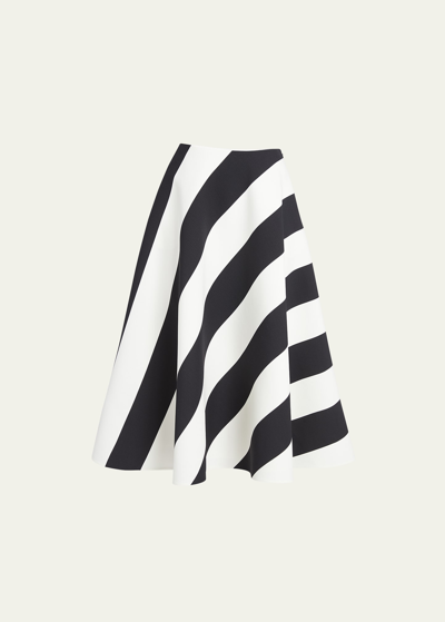 Shop Valentino Crepe Couture Striped Midi Skirt In Ivoryblack