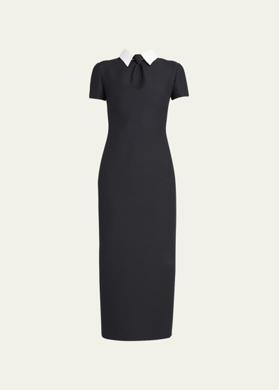 Shop Valentino Crepe Couture Tuxedo Midi Dress In Blackwhite