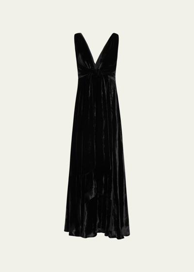 Shop Azeeza Cirrus Charmeuse Sleeveless V-neck Gown In Black Velvet