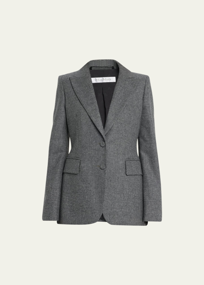 Shop Max Mara Catone Cashmere Blend Check Blazer Jacket In Dark Grey