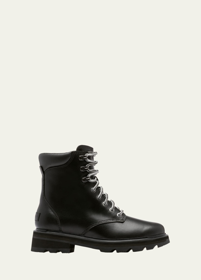 Shop Sorel Lennox Leather Lace-up Boots In Black Sea Salt