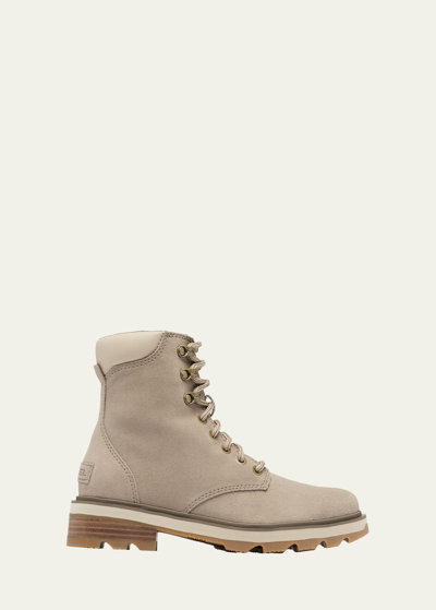 Shop Sorel Lennox Leather Lace-up Boots In Omega Taupe Gum