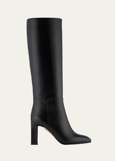 Shop Aquazzura Sellier Calfskin Tall Boots In Black