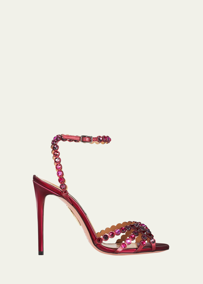 Shop Aquazzura Tequila Crystal Ankle-strap Cocktail Sandals In Ruby