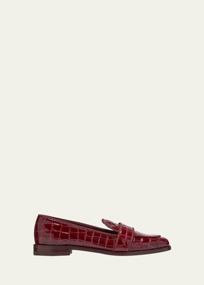 Shop Aquazzura Martin Croco Slip-on Loafers In Dark Aubergine