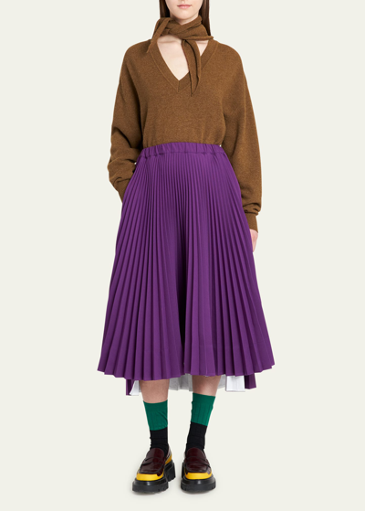 Shop Plan C Asymmetric Pleated Midi Skirt In Aubergine