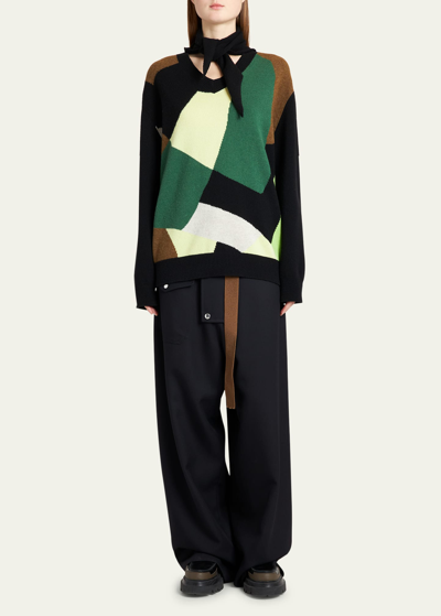 Shop Plan C Foulard Cashmere-blend Colorblock Intarsia Knit Sweater In Multicolor Base B