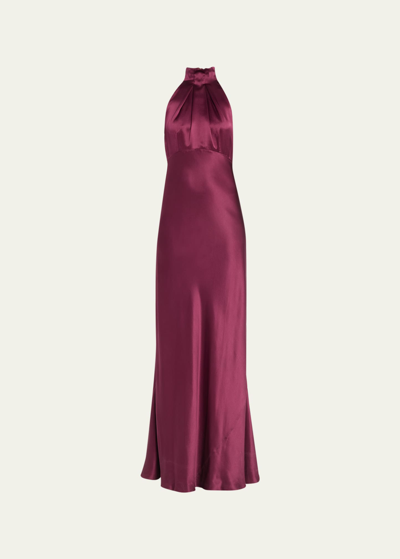 Shop Saloni Michelle High-neck Gown In 188/02-wine/black