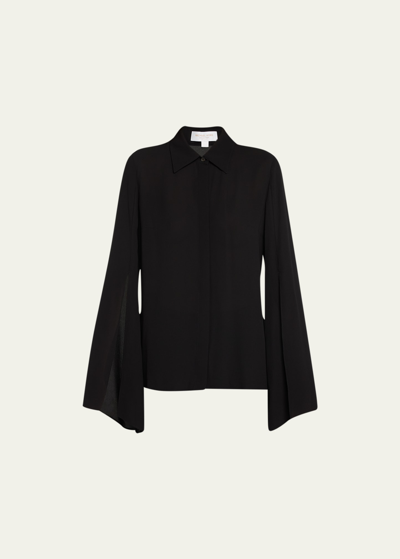 Shop Michael Kors Button-front Silk Shirt With Split Sleeves In Black