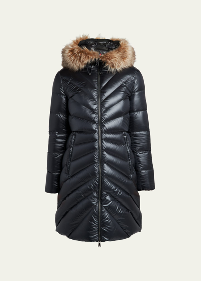 Shop Moncler Chandre Long Puffer Coat With Removable Shearling Trim In Black