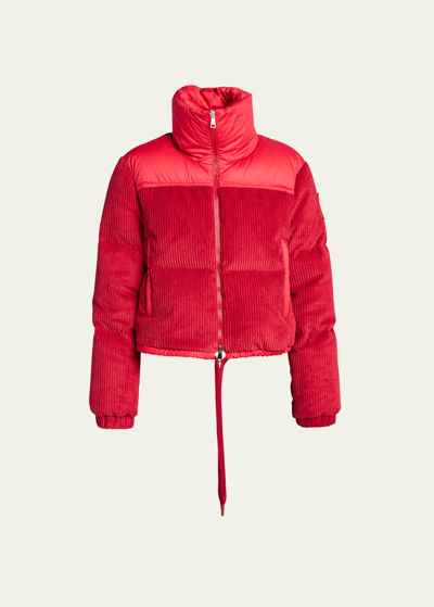 Shop Moncler Waitaki Ribbed Shearling Puffer Jacket In Red