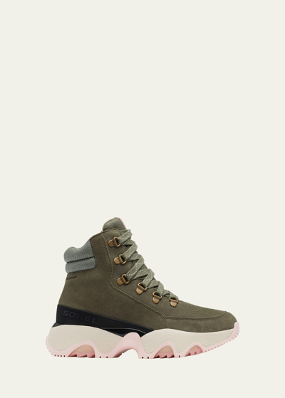 Shop Sorel Kinetic Impact Suede Lace-up Boots In Stone Green Chalk