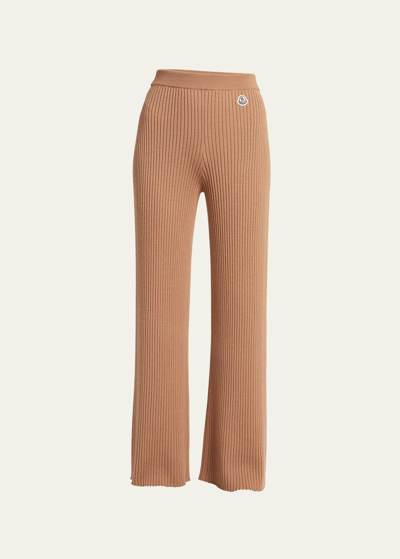 Shop Moncler Ribbed Wool Knit Bottoms In Medium Beige