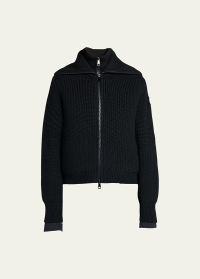 Shop Moncler Wool Blend Zip-up Cardigan In Black