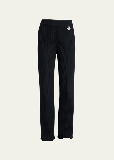 Shop Moncler Ribbed Wool Knit Bottoms In Black