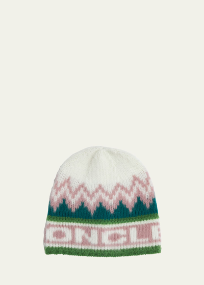 Moncler Logo Intarsia Knit Wool Beanie In Green