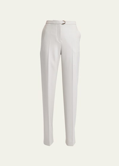 Shop Agnona Double Wool Stretch Straight-leg Pants In Alabastro