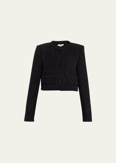 Shop Jason Wu Cropped Sparkle Tweed Jacket In Black