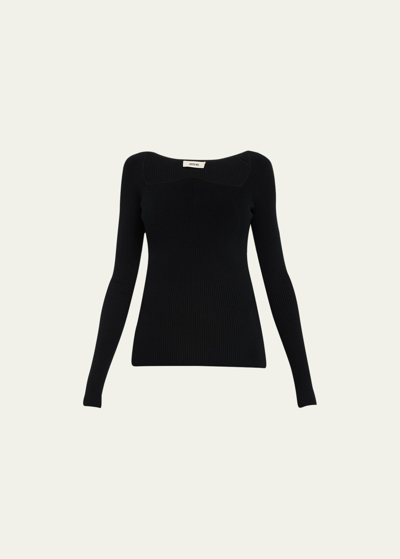 Shop Jason Wu Ribbed Knit Curved-neck Pullover In Black