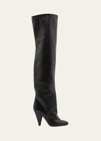 Shop Proenza Schouler Slouchy Leather Cone-heel Over-the-knee Boots In Black