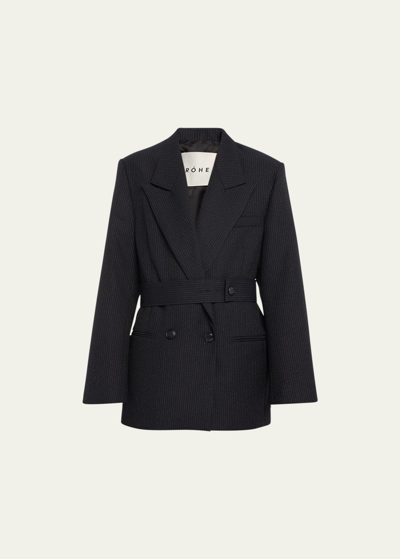 Shop Rohe Double-breasted Pinstripe Blazer In Navy Pinstripe
