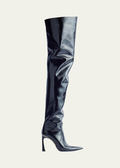 Shop Victoria Beckham Patent Leather Over-the-knee Boots In Black