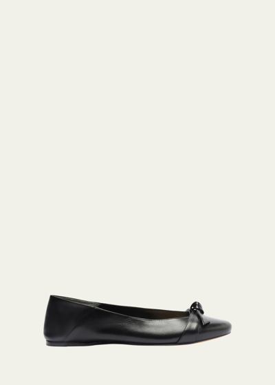 Shop Alexandre Birman Clarita Leather Bow Ballerina Flats In Black