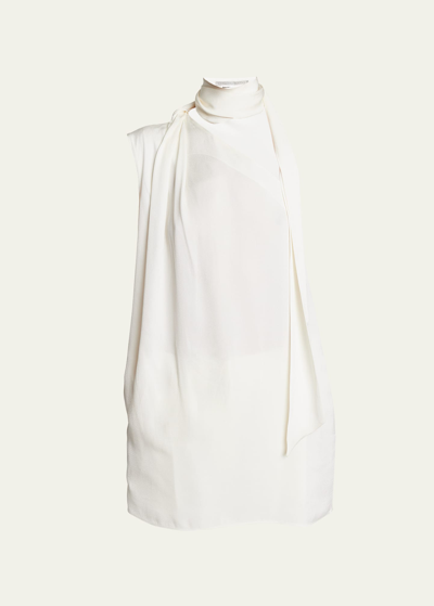 Shop Stella Mccartney Silk Scarf-neck One-shoulder Top In 9200 Cream
