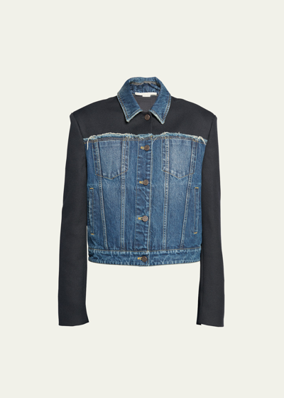 Shop Stella Mccartney Twill And Denim Paneled Jacket In 4071 Blue Vitge D